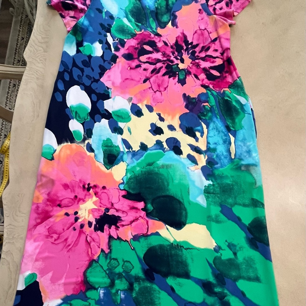 Chico's Bold Floral V-Neck Maxi Dress in Pink, Green & Blue - Picture 12 of 12